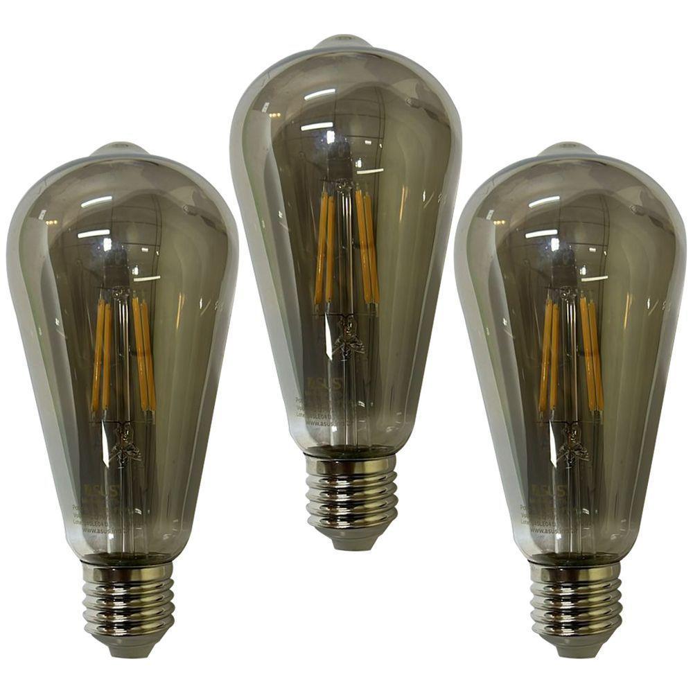 Lampada Led 30w Multi Filamento Fume Kit 3 Uni Iluminaçao Decoraçao Luz Casa Quarto Sala Varanda Ambiente Branco Quente - 1