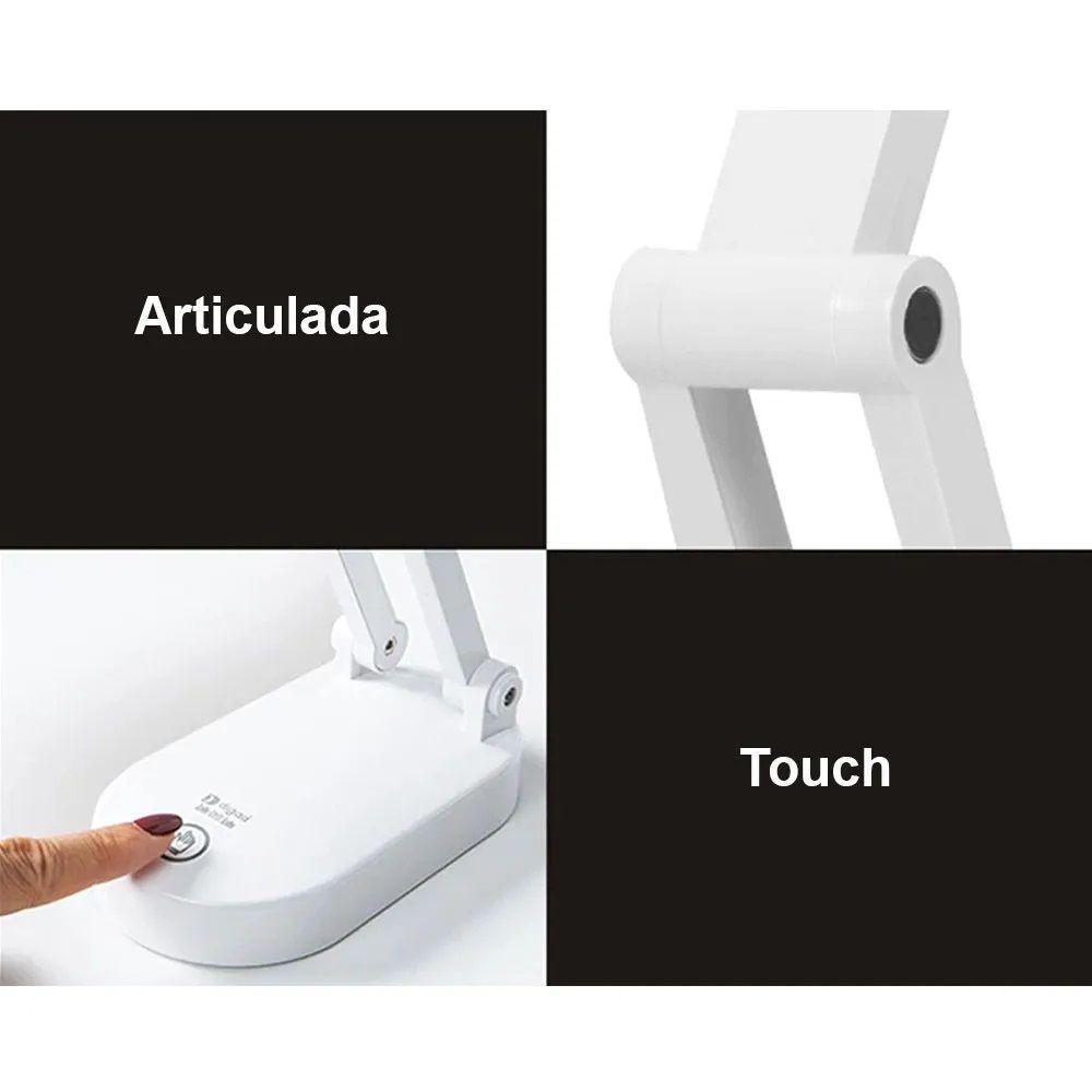 Luminaria De Mesa Touch Dobrável Abajur Sem Fio Led Articulada Recarregavel 3 Funções Iluminaçao Lampada - 9