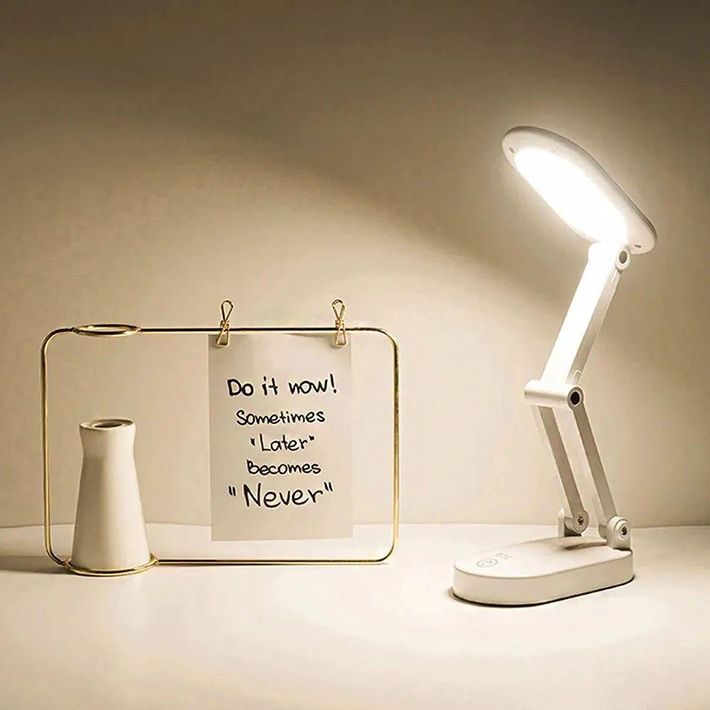 Luminaria De Mesa Touch Dobrável Abajur Sem Fio Lampada 3 Funções Led Articulada Iluminaçao Recarregavel - 3