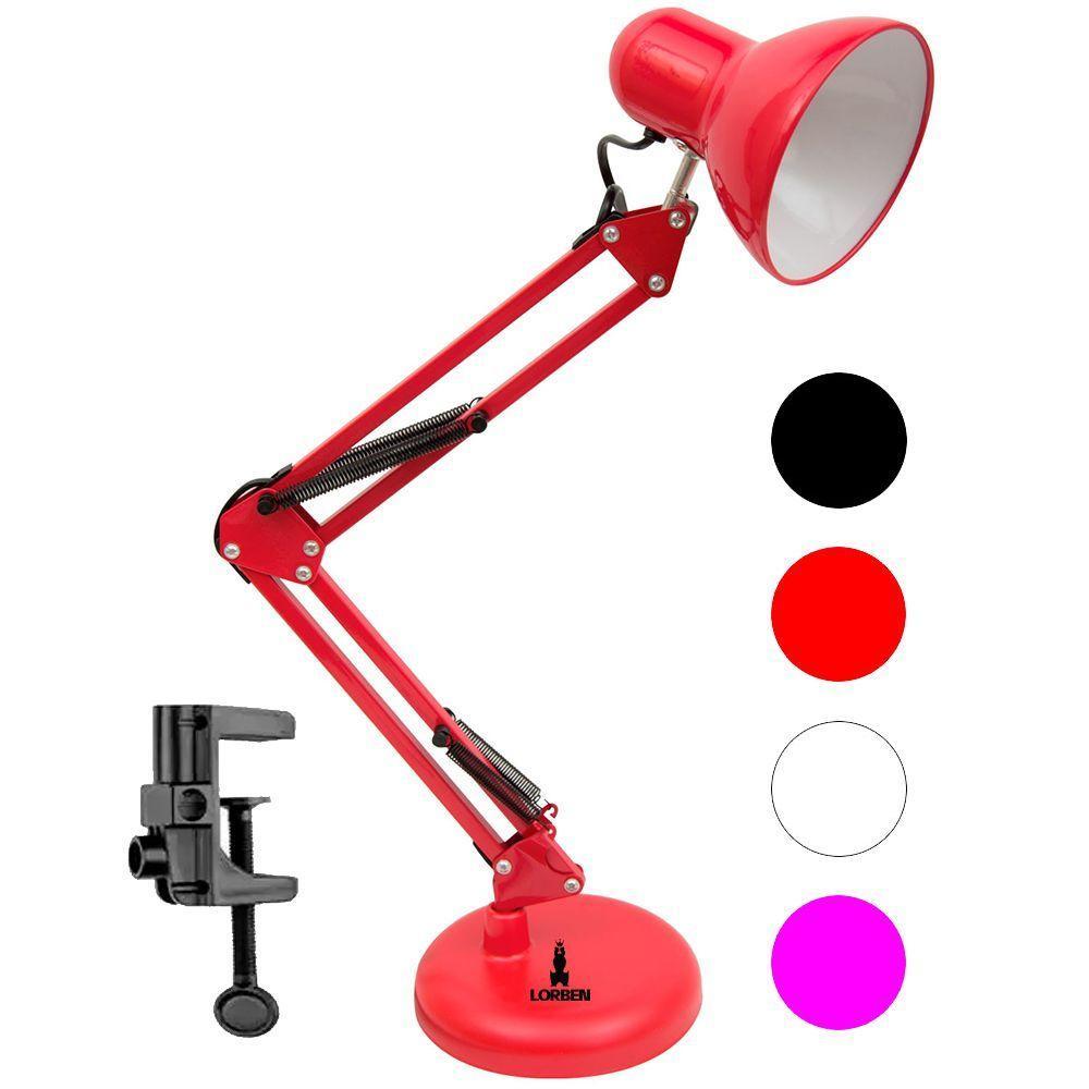 Luminária Pixar Lorben Abajur De Mesa Articulada Com Garra E Base Vermelho - 3