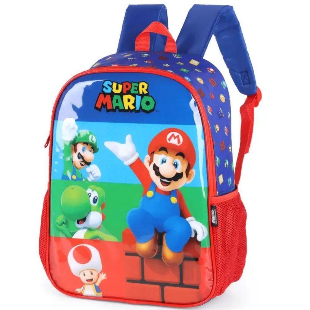 Mochila Costas Infantil Menino Super Mario Azul Vermelho Luxcel - 1