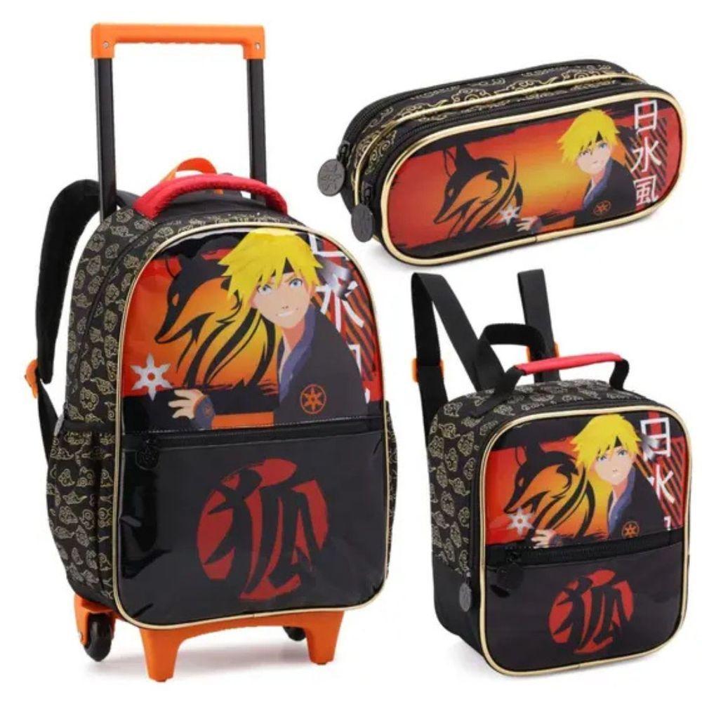 Kit Mochila Rodinhas Naruto Estojo Lancheira Infantil Escolar Menino Denlex - 1