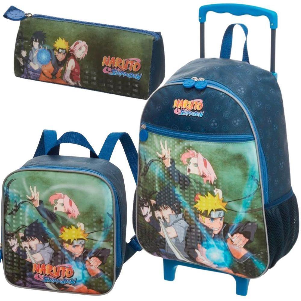 Kit Mochila Rodinhas Lancheira Estojo Infantil Escolar Menino Naruto Time 7 Pacifc - 1