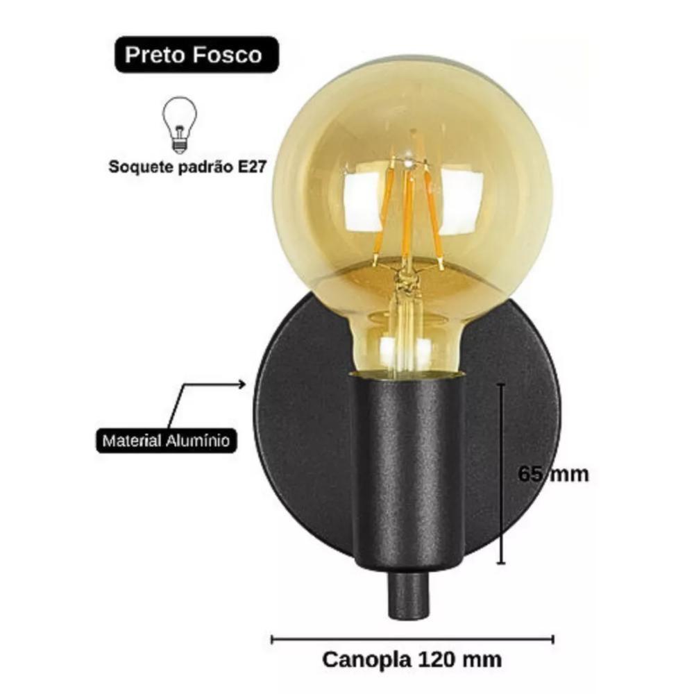 Luminária Arandela Parede Cama Mesa Quarto Moderna Alumínio Preto - 2