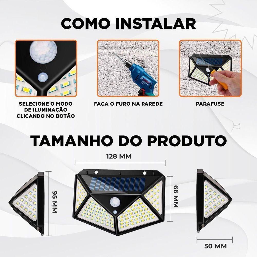 Luminária 100 Led Energia Solar 3 Modos Iluminação - 6