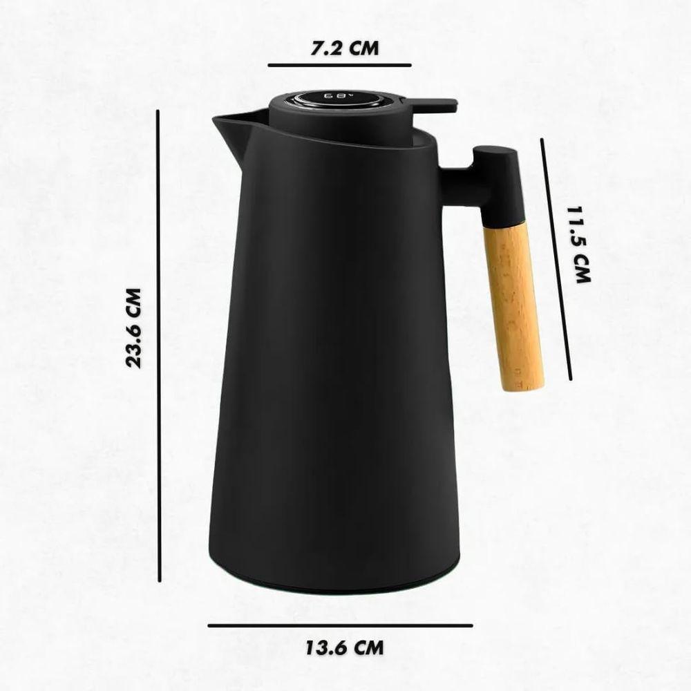 Garrafa Térmica Quente E Frio Café Com Termômetro Digital 1 Litro Cabo De Madeira - 2