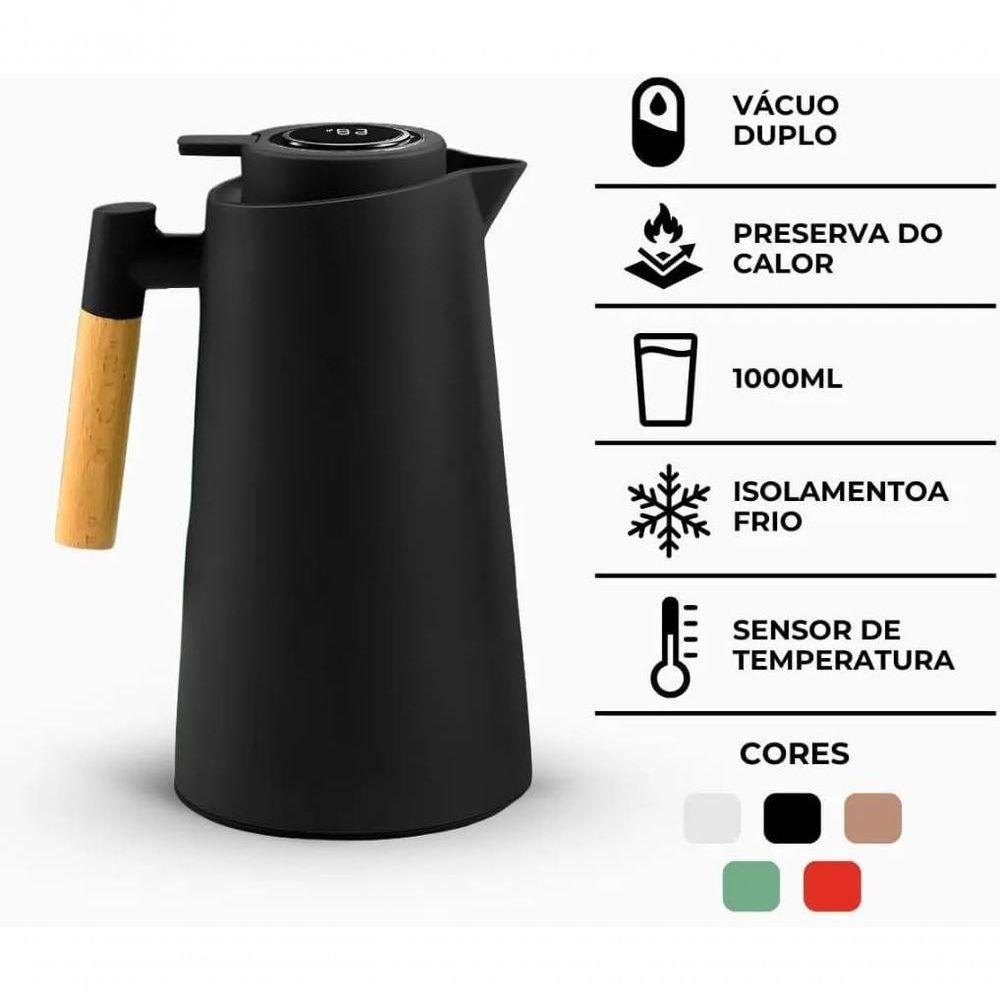 Garrafa Térmica Quente E Frio Café Com Termômetro Digital 1 Litro Cabo De Madeira - 4