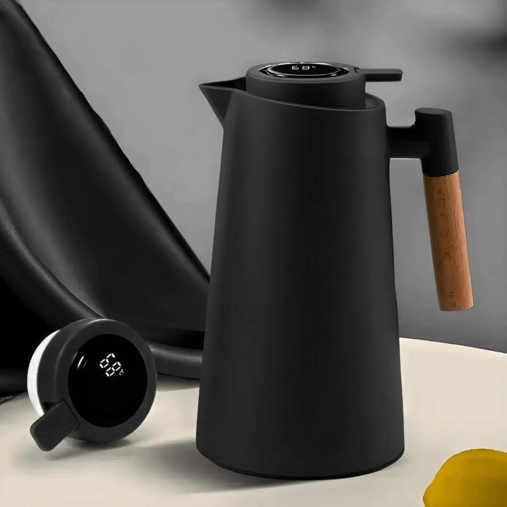 Garrafa Térmica Quente E Frio Café Com Termômetro Digital 1 Litro Cabo De Madeira - 6