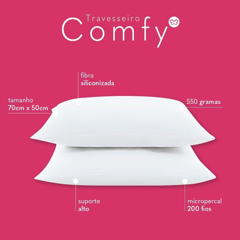 Kit Travesseiros Comfy Suporte Alto Fibra Siliconizada 550 Gramas 70cm X 50cm - 2 Unidades - 2