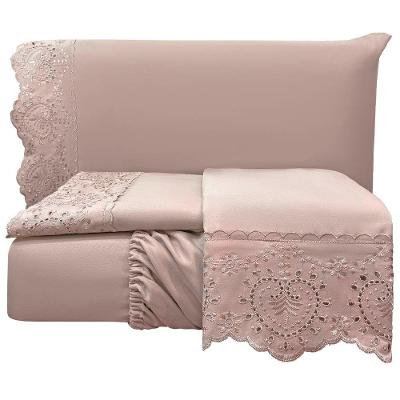 Jogo De Lençol Queen Bordado Ingles 300 Fios Nupcias 4 Peças Cor Malva