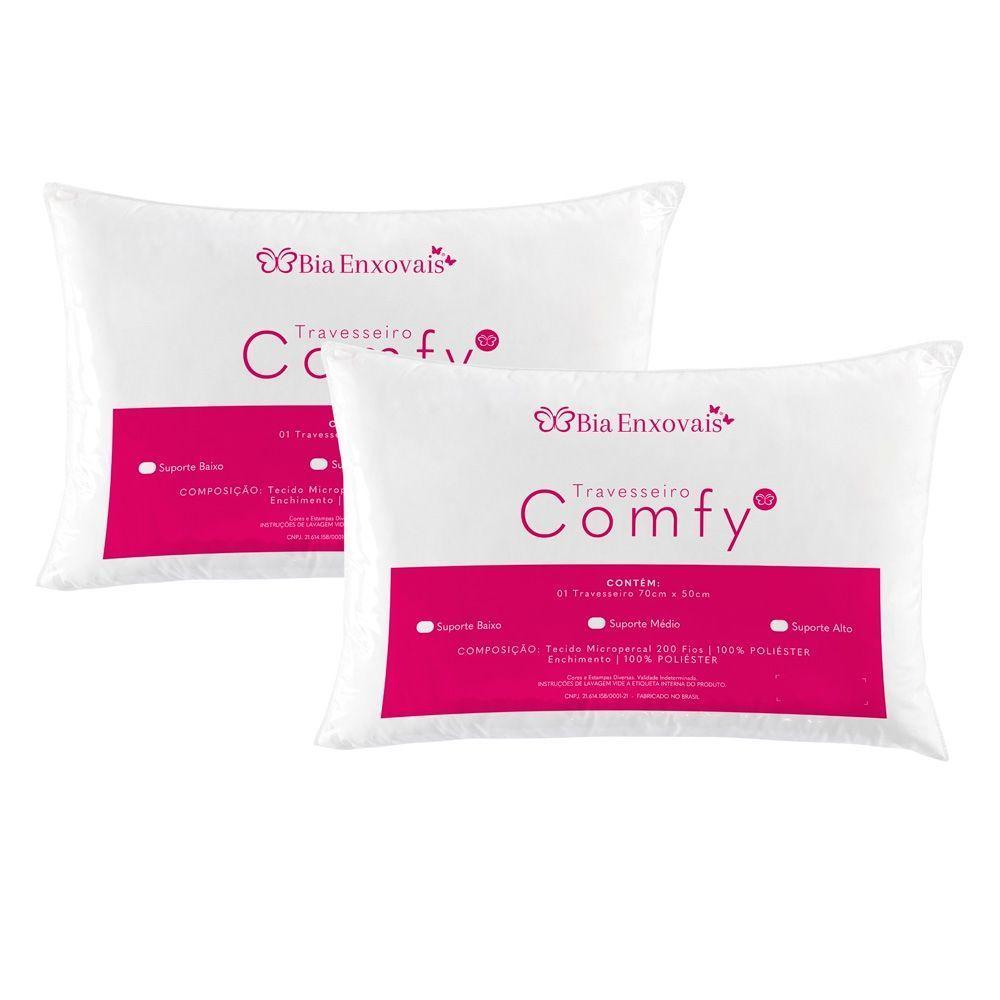 Kit Travesseiros Comfy Suporte Médio Fibra Siliconizada 500 Gramas 70cm X 50cm - 2 Unidades - 1