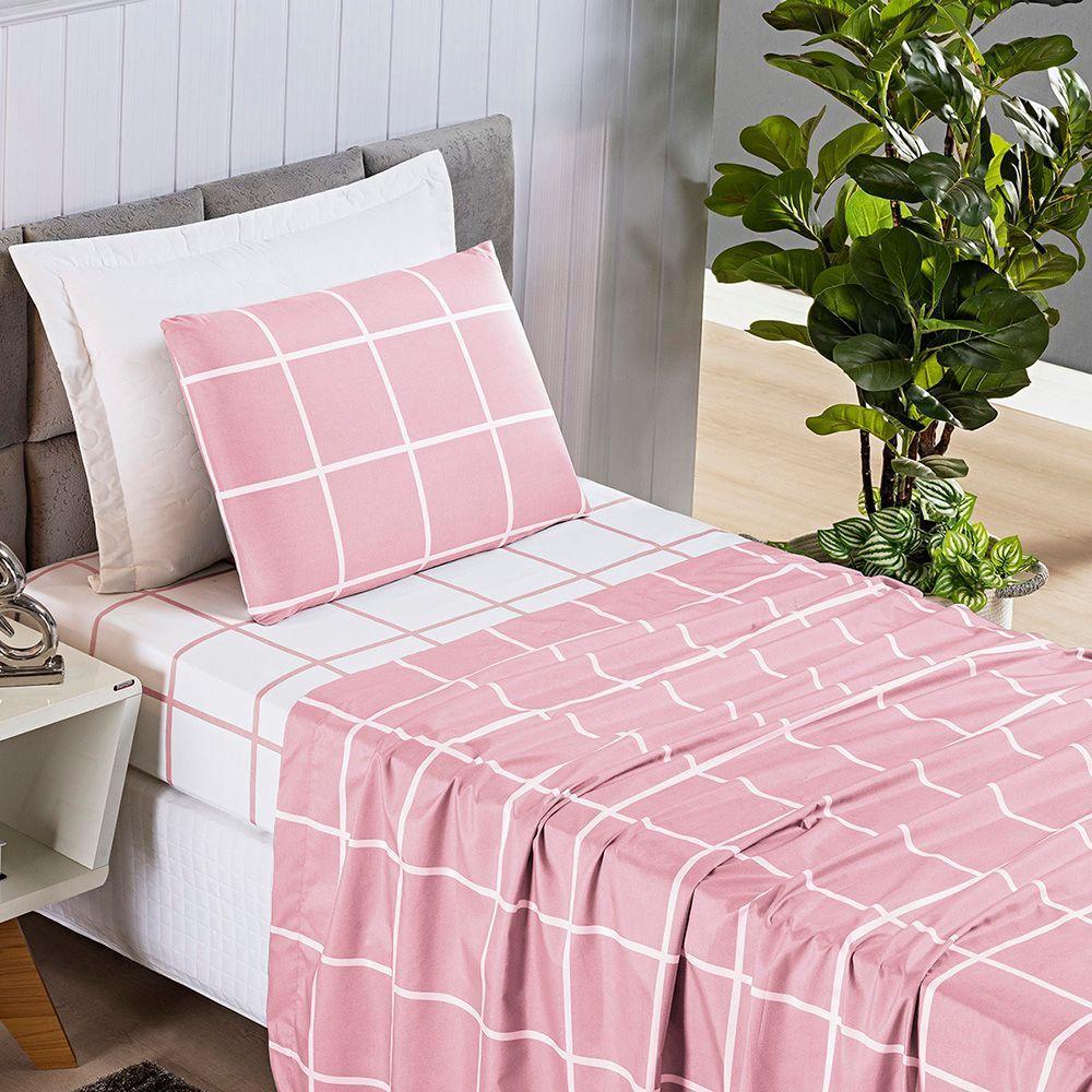 Jogo De Lençol Solteiro Micropercal 200 Fios Dustin 3 Peças - Rosa - 1