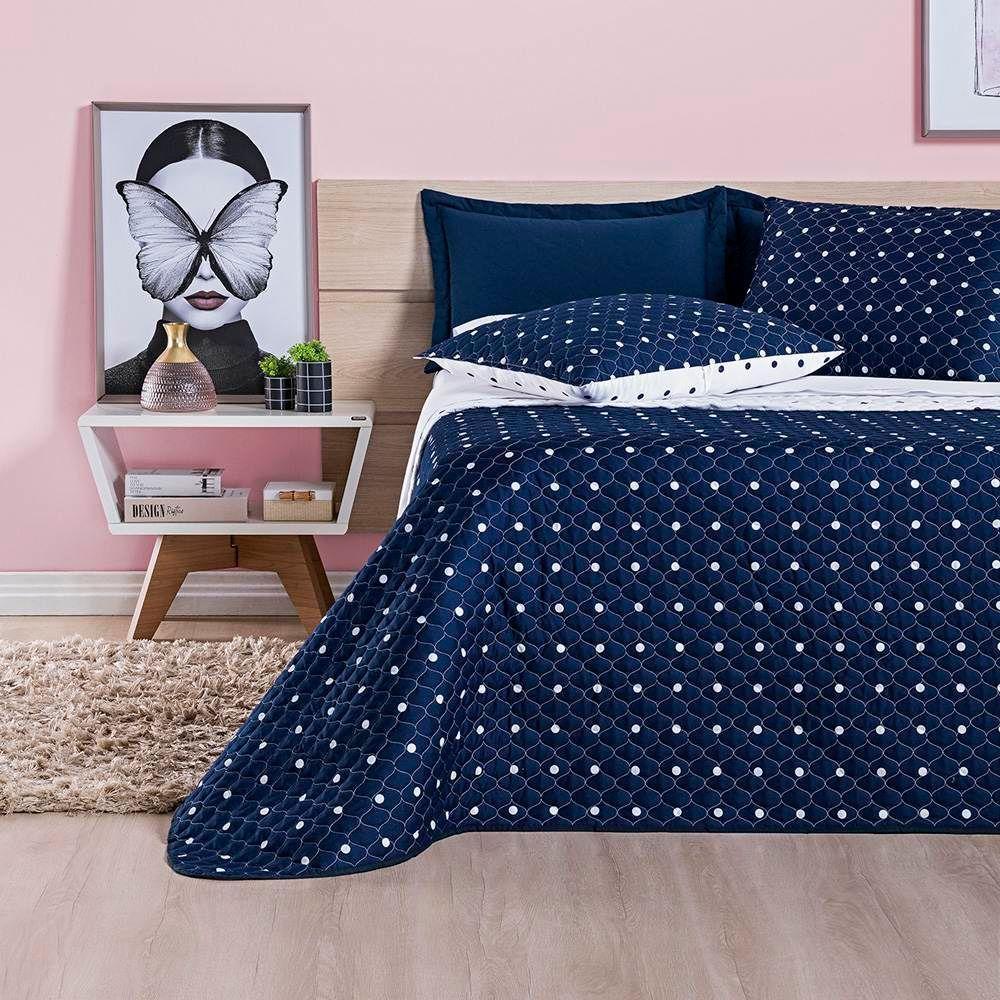 Cobre Leito Solteiro Petit Poa Micropercal 200 Fios Dupla Face 2 Peças - Marinho - 2