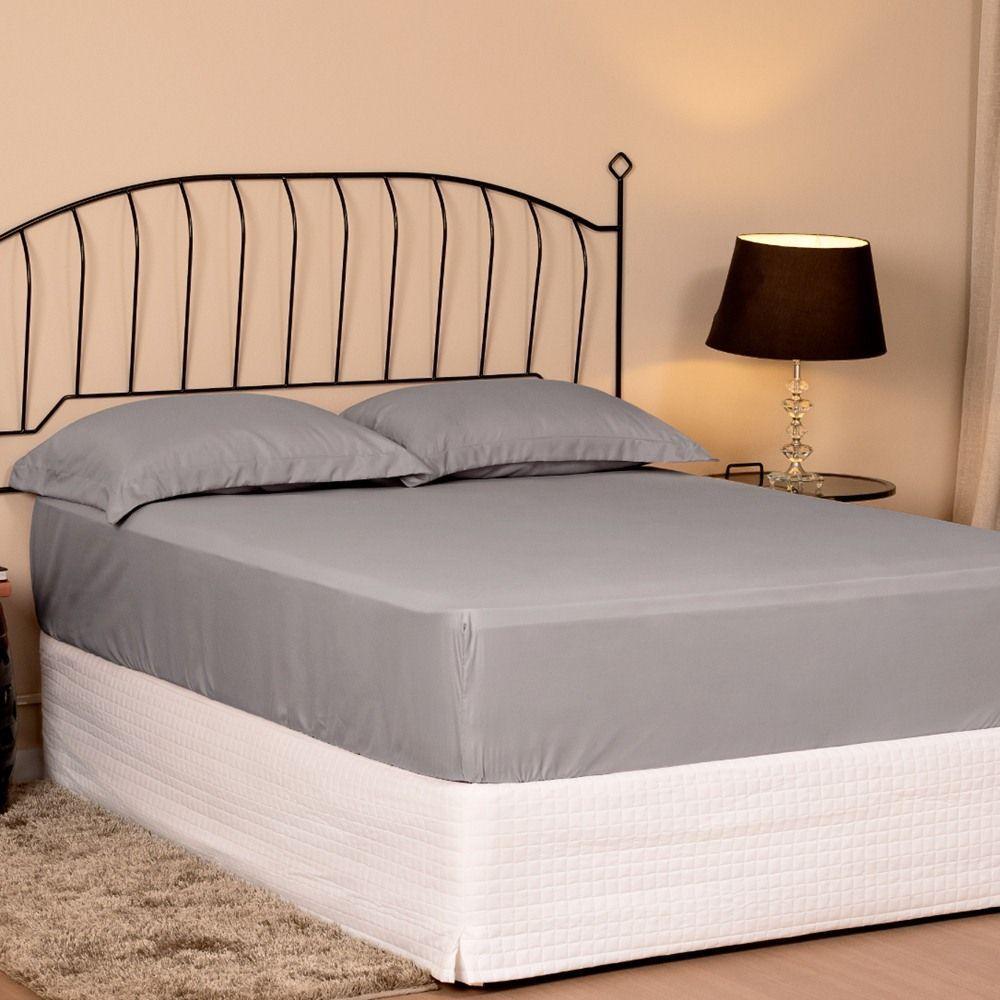 Jogo De Lençol Casal Padrão Slim Percal 200 Fios 3 Peças - Cinza - 2