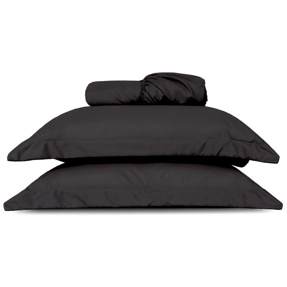 Jogo De Lençol Casal Padrão Slim Percal 200 Fios 3 Peças - Preto - 1