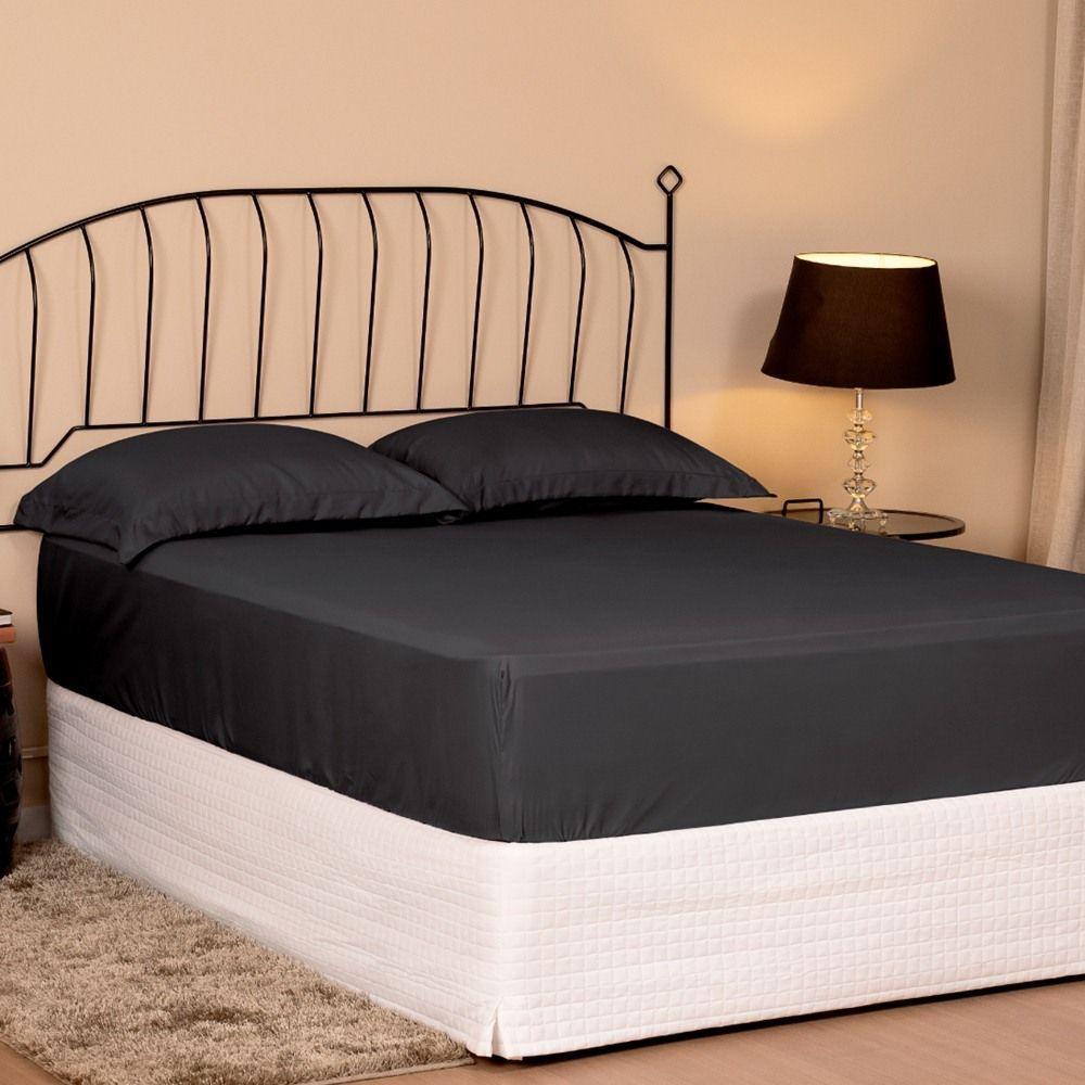 Jogo De Lençol Casal Padrão Slim Percal 200 Fios 3 Peças - Preto - 2