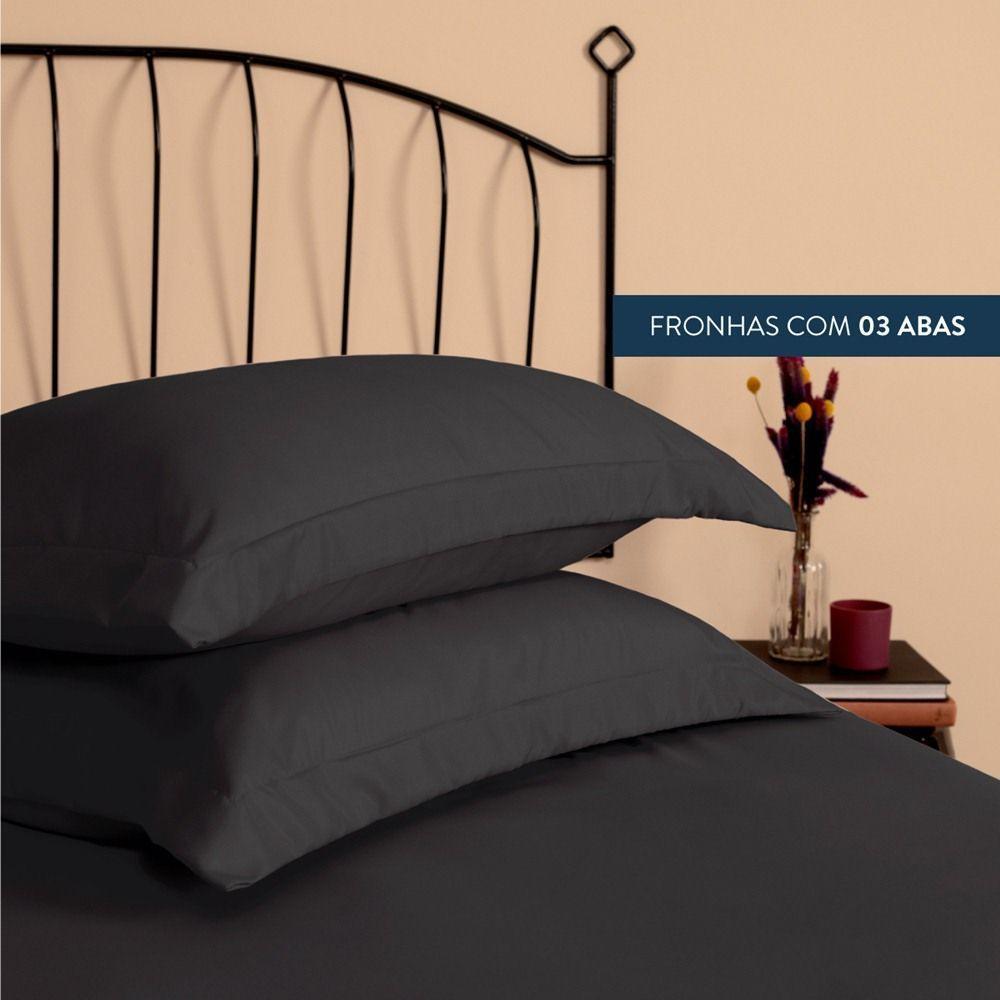Jogo De Lençol Casal Padrão Slim Percal 200 Fios 3 Peças - Preto - 3