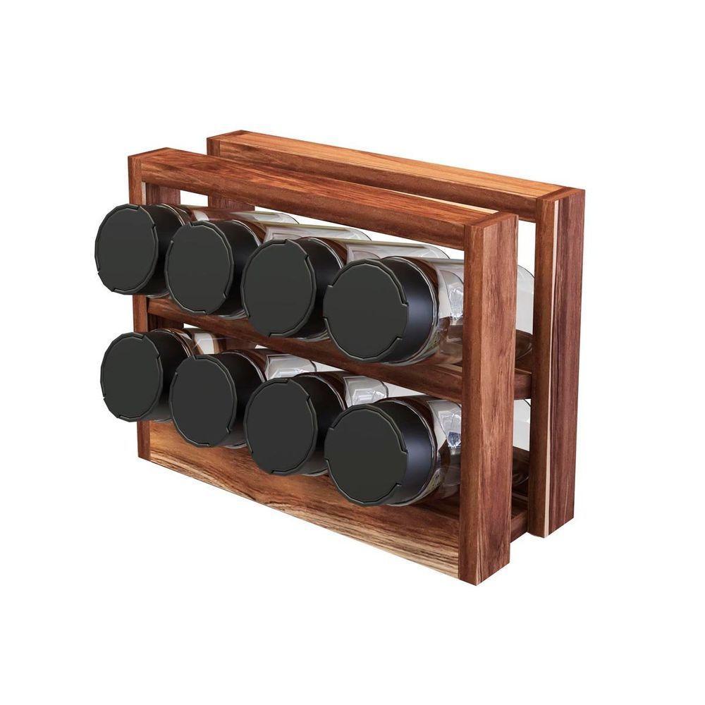 Porta Temperos Em Madeira Teca Com 8 Vidros - Stolf - 1