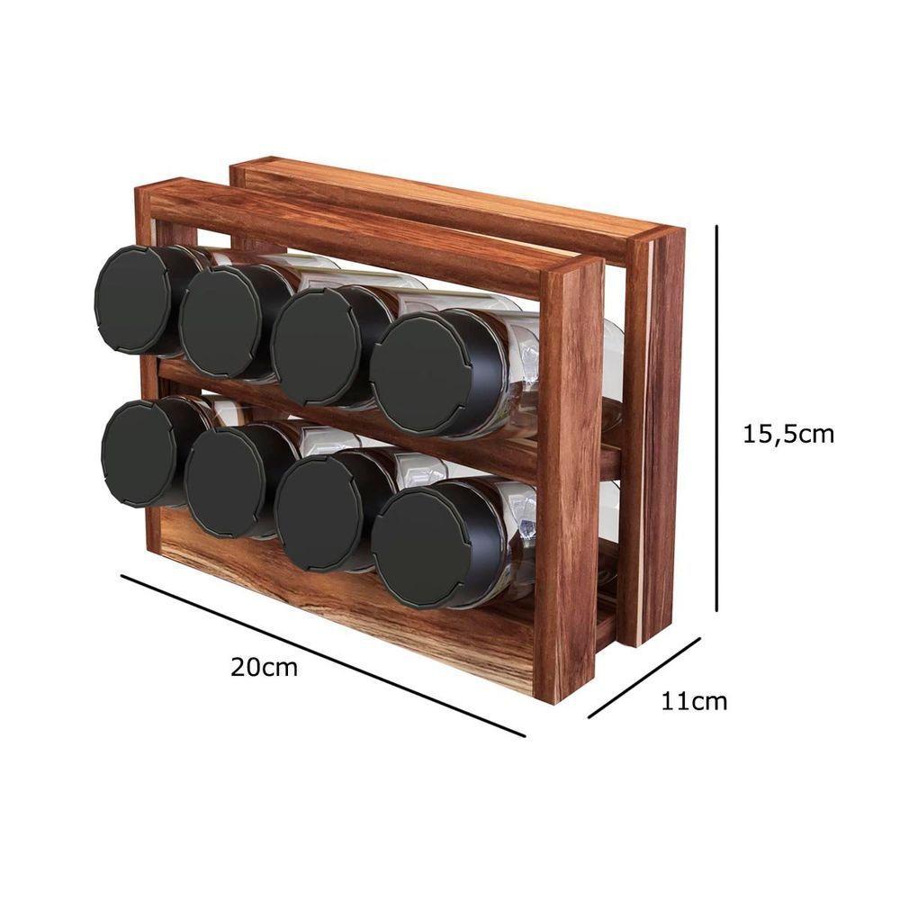 Porta Temperos Em Madeira Teca Com 8 Vidros - Stolf - 2