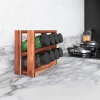 Porta Temperos Em Madeira Teca Com 8 Vidros - Stolf - 4