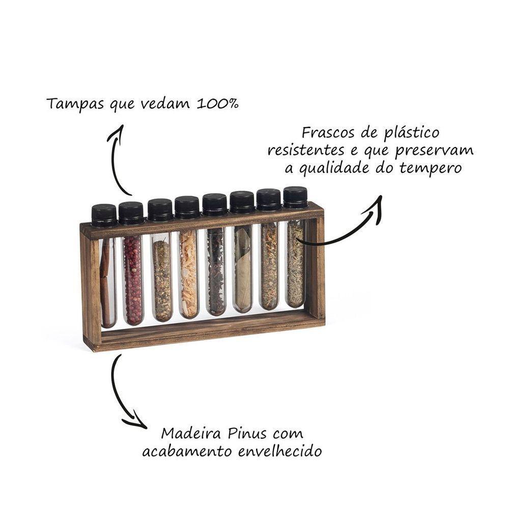Porta Tempero De Madeira Pinus Horizontal Com 8 Tubos - Stolf - 3