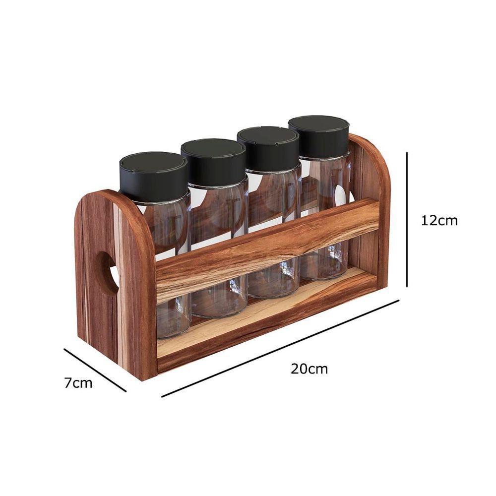 Porta Temperos Em Madeira Teca Com 4 Vidros - Stolf - 2