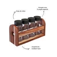 Porta Temperos Em Madeira Teca Com 4 Vidros - Stolf - 3