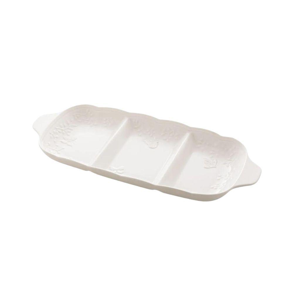 Petisqueira Com 3 Divisórias Em Porcelana Butterfly Flower 34x14,5cm Lyor - 1