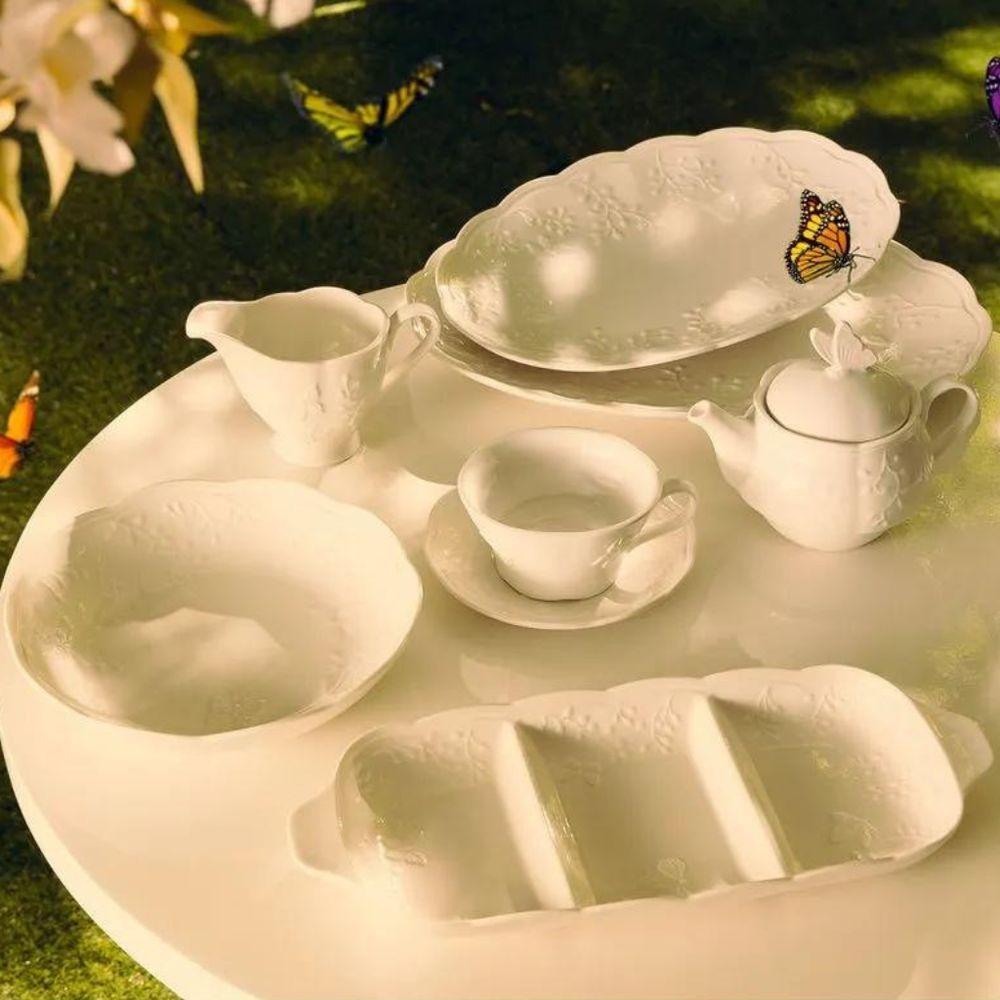 Petisqueira Com 3 Divisórias Em Porcelana Butterfly Flower 34x14,5cm Lyor - 3