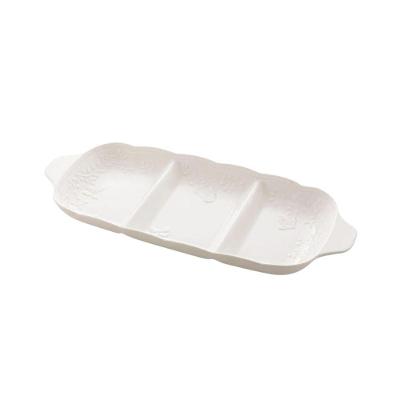 Petisqueira Com 3 Divisórias Em Porcelana Butterfly Flower 34x14,5cm Lyor