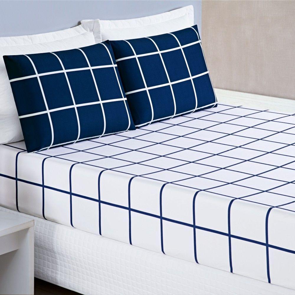 Jogo De Lençol Queen Micropercal 200 Fios Dustin 3 Peças - Marinho - 1