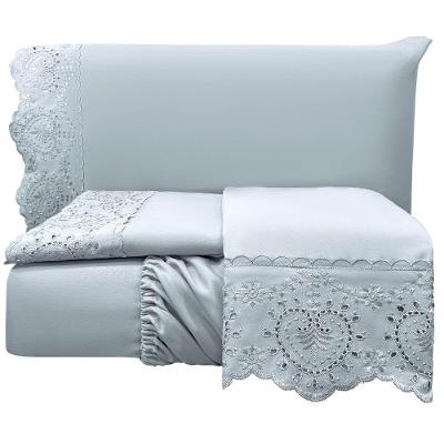 Jogo De Lençol Queen Bordado Ingles 300 Fios Nupcias 4 Peças Cor Cinza