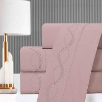 Jogo De Lençol Queen Bordado 300 Fios Romance 4 Peças Cor Malva - 3