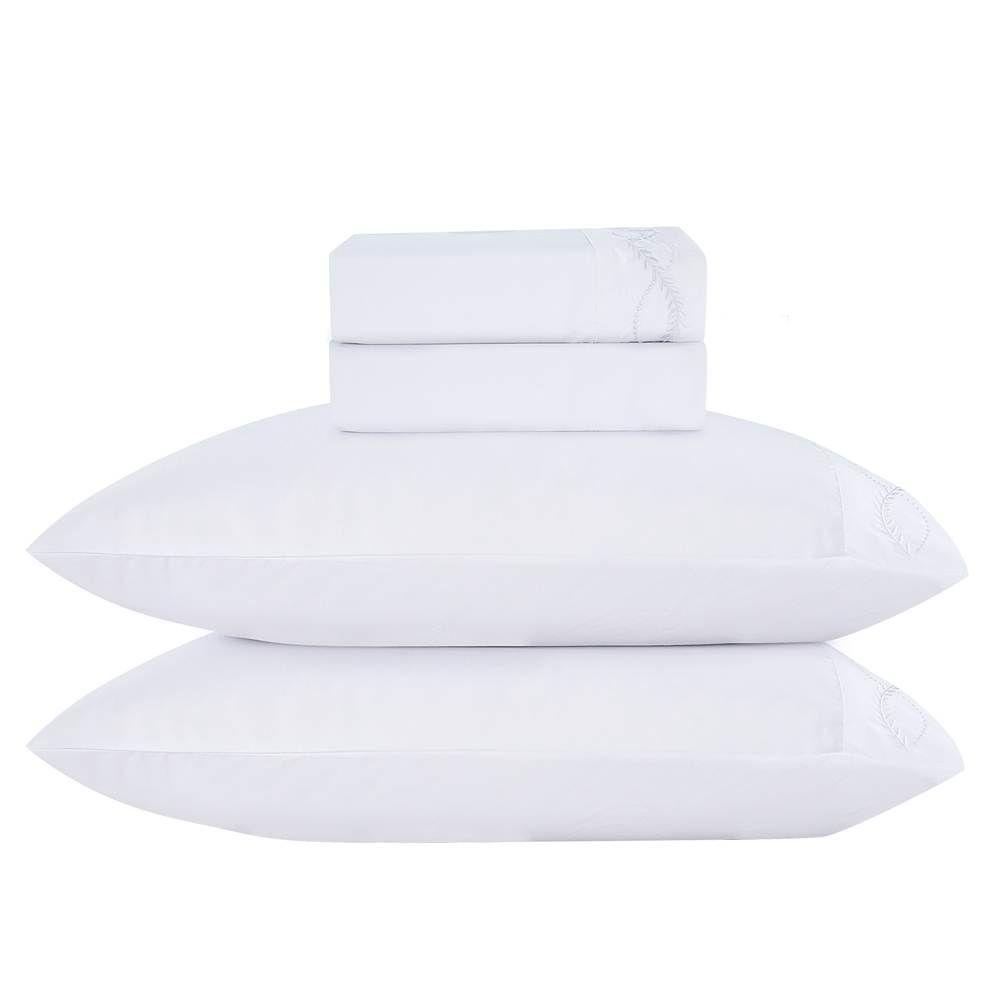 Jogo De Lençol Queen Bordado 300 Fios Romance 4 Peças Cor Brancoo - 1