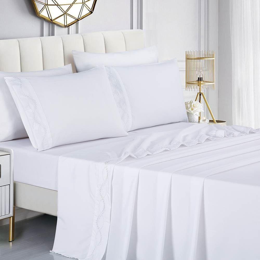 Jogo De Lençol Queen Bordado 300 Fios Romance 4 Peças Cor Brancoo - 2