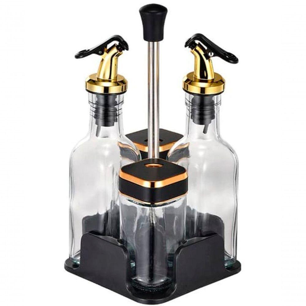 Porta Temperos Galheteiro Condimentos Dourado Suporte 4pçs - 5