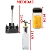 Porta Temperos Galheteiro Condimentos Dourado Suporte 4pçs - 2