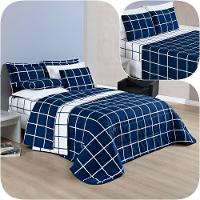 Kit Cobre Leito Solteiro Dustin 200 Fios Com Jogo De Lençol - 5 Peças Marinho - 1