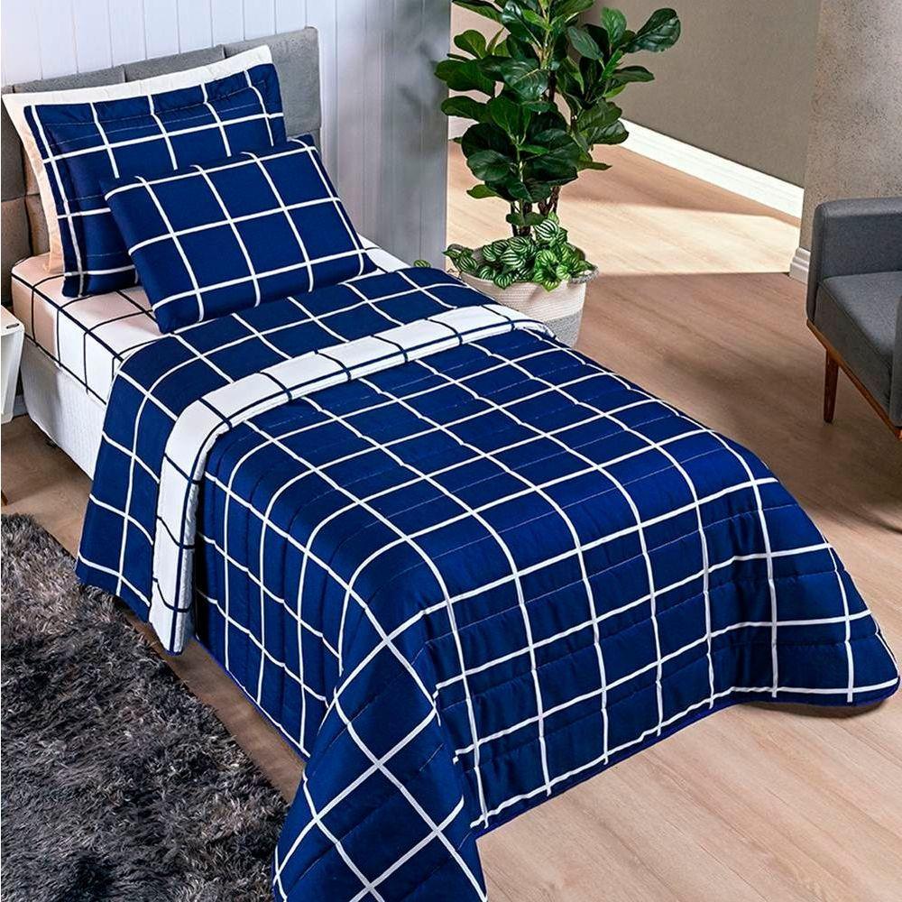 Cobre Leito Solteiro Dustin Micropercal 200 Fios Dupla Face 2 Peças - Marinho - 1