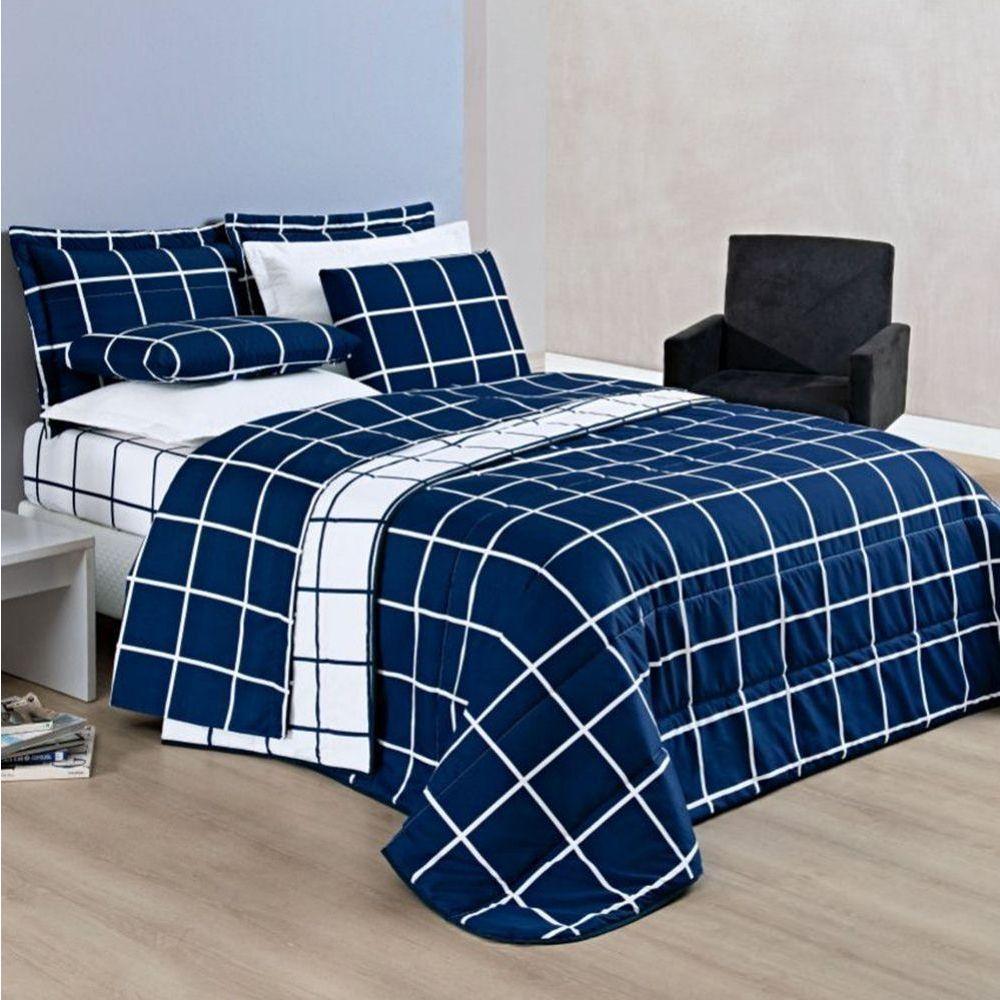 Cobre Leito Casal Dustin Micropercal 200 Fios Dupla Face 3 Peças - Marinho - 1