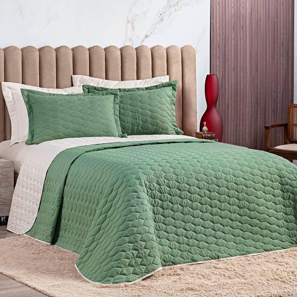 Cobre Leito King Dallas Micropercal 200 Fios Dupla Face 3 Peças - Verde - 1