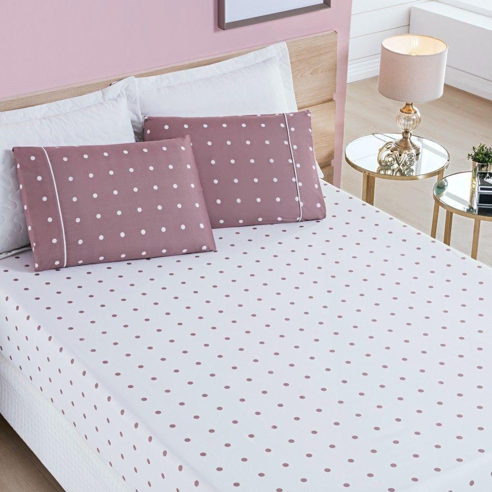 Jogo De Lençol Queen Petit Poa 200 Fios 3 Peças - Rose - 1