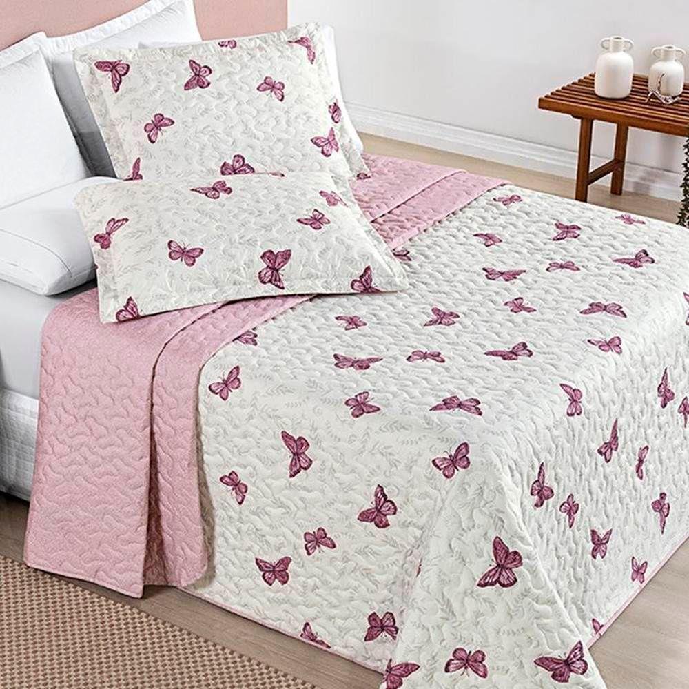 Cobre Leito Queen Dupla Face Avere 200 Fios Estampado 3 Peças Cor Borboletas - 1