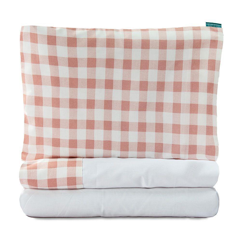 Jogo De Lençol Para Berço Americano 100% Algodão 3 Peças - Xadrez Rose - 1