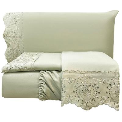 Jogo De Lençol Queen Bordado Ingles 300 Fios Nupcias 4 Peças Cor Bege