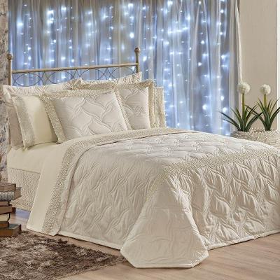 Cobre Leito Queen Matelassê E Guipir Royalle 5 Peças - Bege