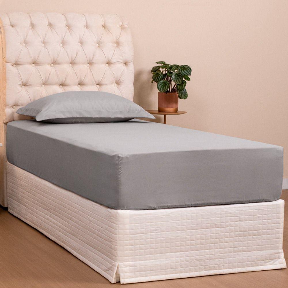 Jogo De Lençol Solteiro Slim Percal 200 Fios 2 Peças - Cinza - 2