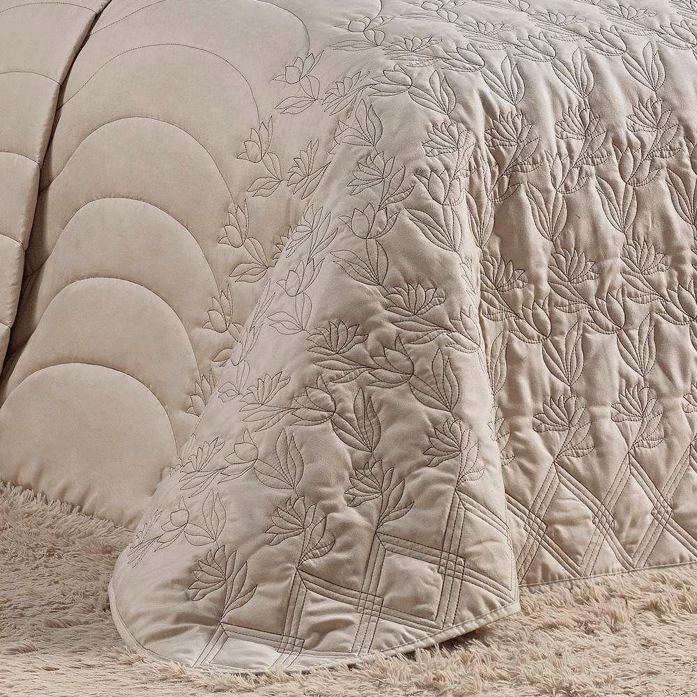 Cobre Leito Queen Amarilis Dupla Face Bordada 5 Peças - Bege - 2