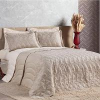 Cobre Leito Queen Amarilis Dupla Face Bordada 5 Peças - Bege - 1