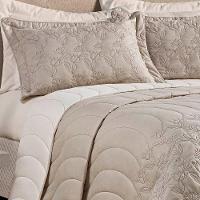 Cobre Leito Queen Amarilis Dupla Face Bordada 5 Peças - Bege - 3